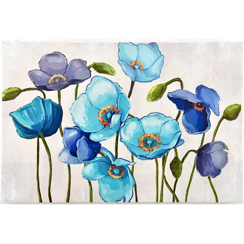 East Urban Home 'Light Blue Flowers Canvas' Graphic Art on Canvas Wayfair.co.uk